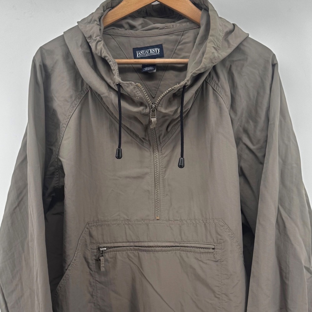 Lands End Vintage Unisex L Anorak Windbreaker Jacket Brown Nylon Supplex USA